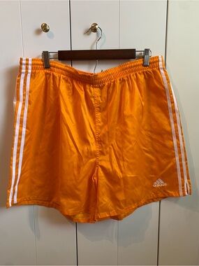 Adidas Vintage Satin Orange Athletic Shorts White Stripes Size large